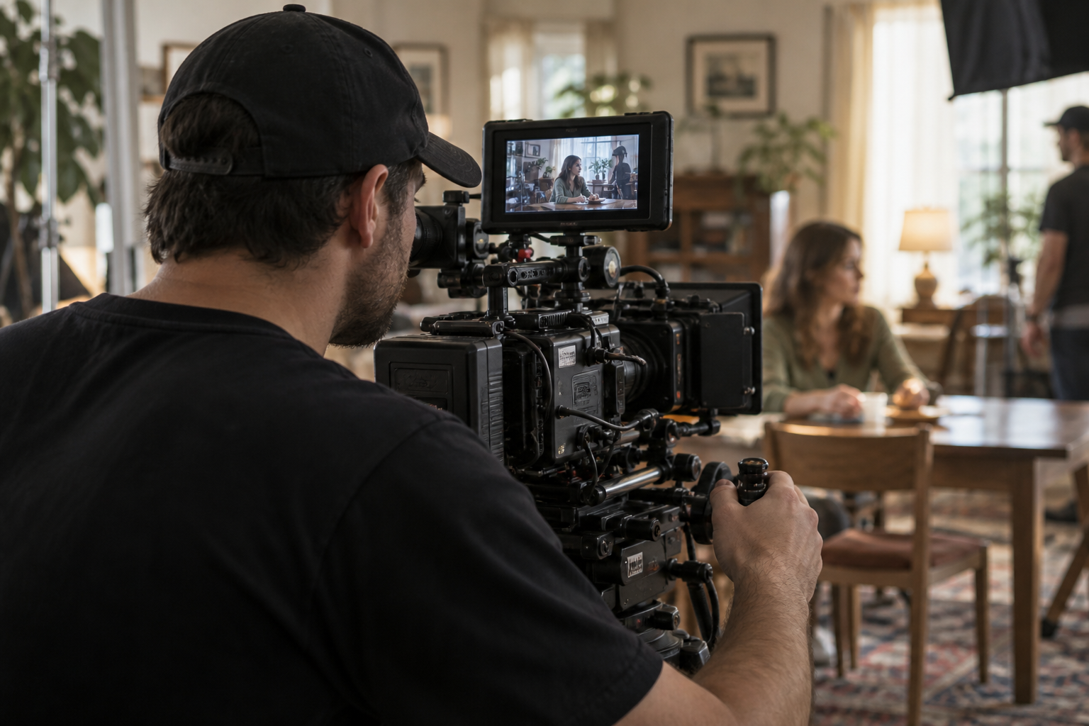 Un cadreur au travail sur un tournage