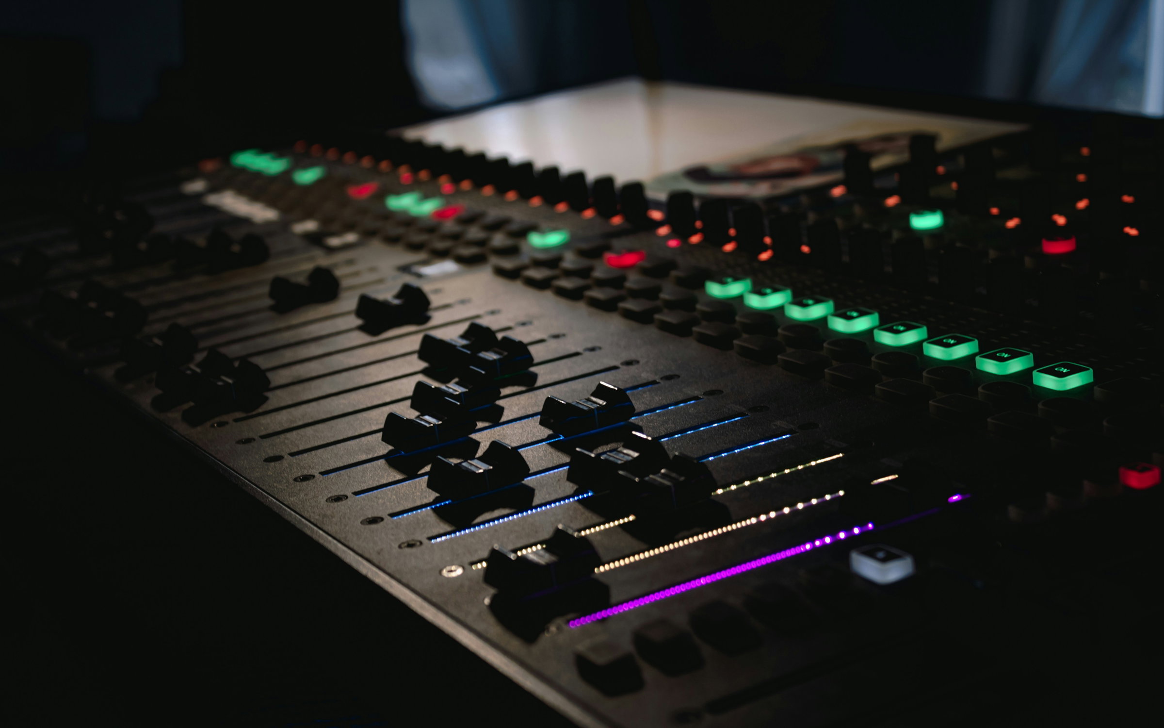 Control room equipped with reference monitors and precision audio engineering workstations